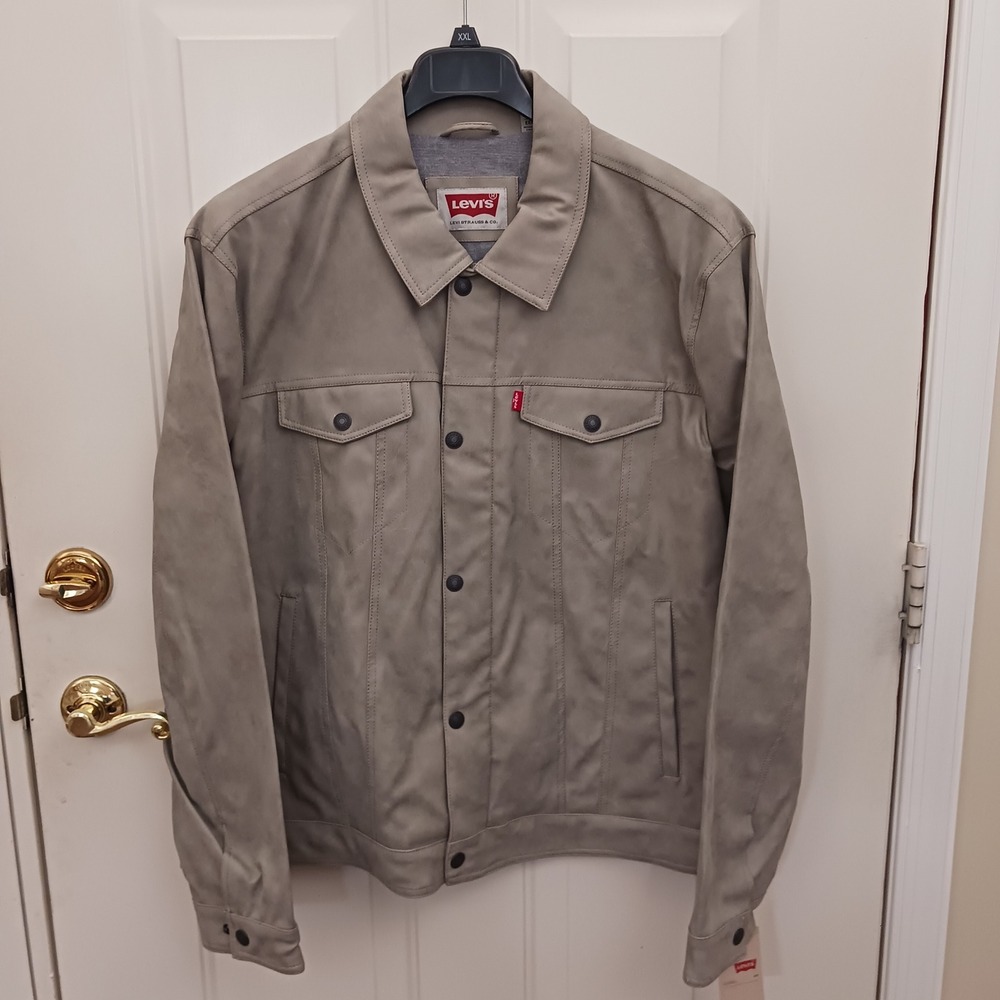 Levis‎ Mens Faux Suede Trucker Jacket Light Grey LM7RS856 XXL NEW